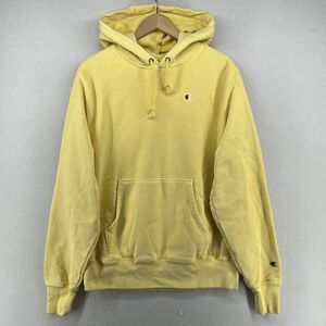 CHAMPION Hoodie Mens M REVERSE WEAVE Sweatshirt GARMENT DYED Cotton Blend Yellow